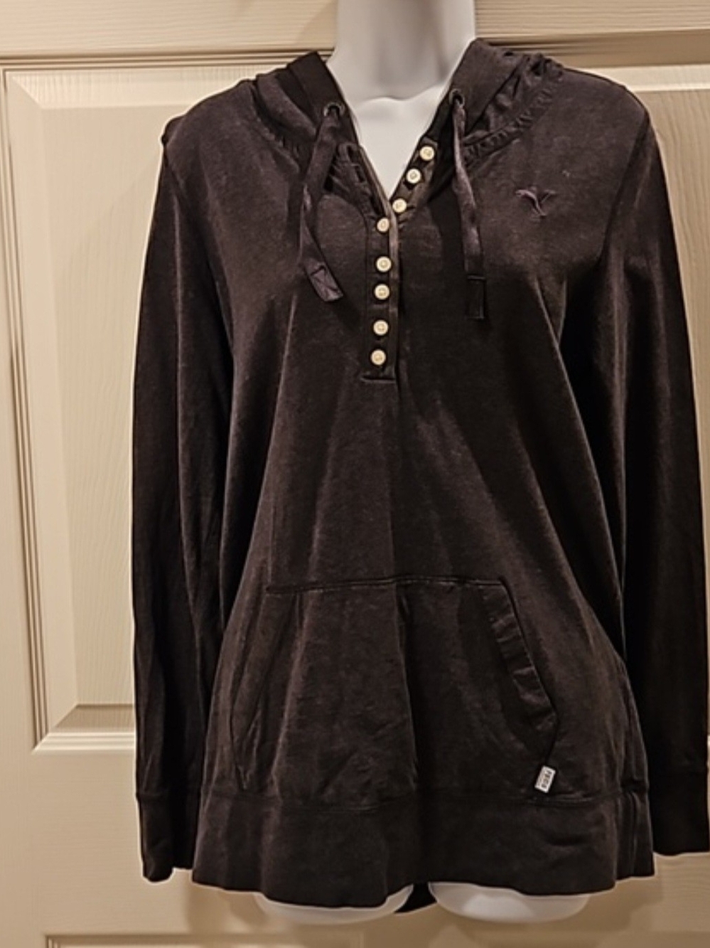 Relaxed Hooded Top with Front Pocket - Dark Charcoal
